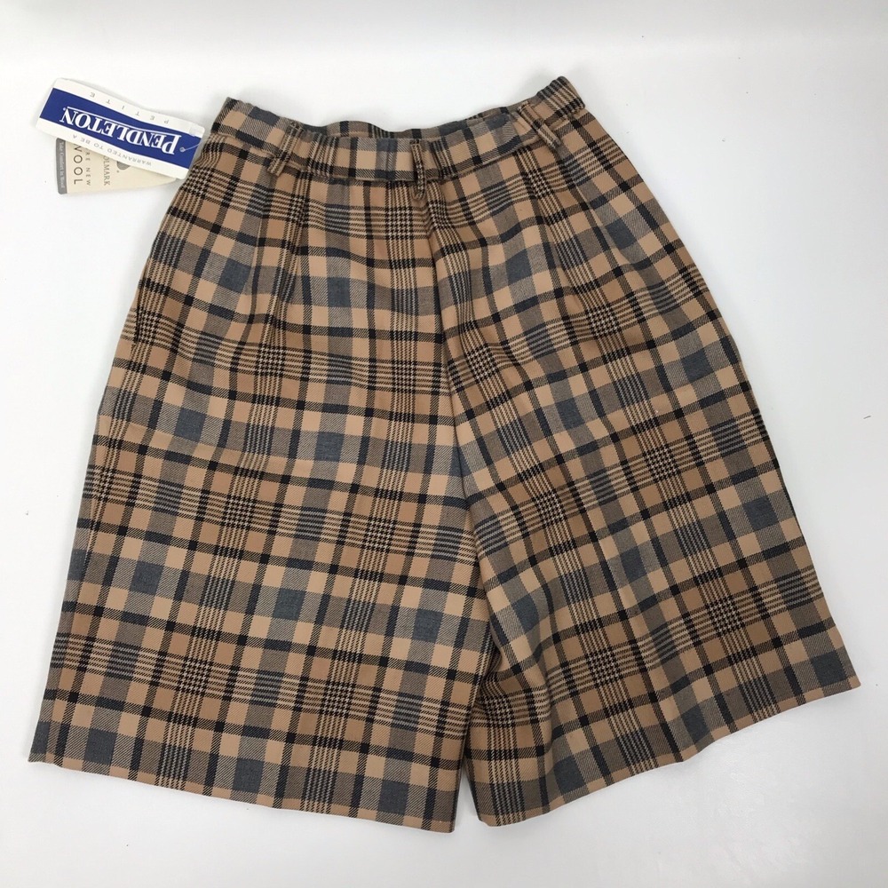 Pendleton Plaid Shorts Womens Size 6 Petite Pleated USA Vintage High Waist - Picture 2 of 8